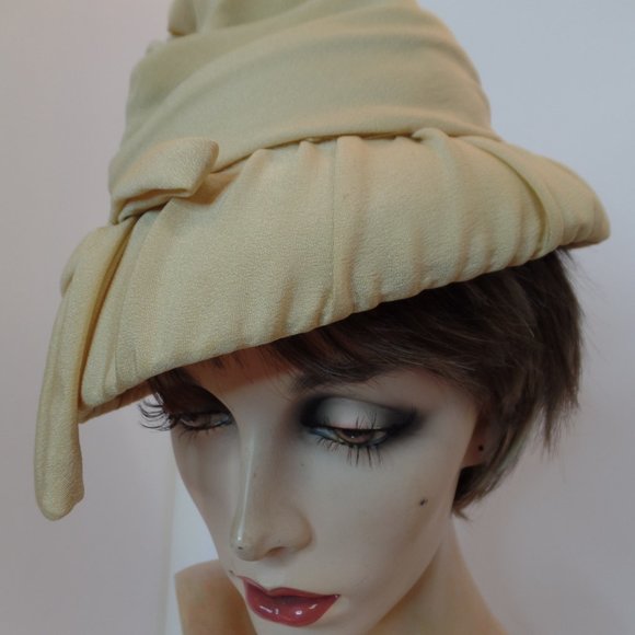 Vintage Tan Hat Polyester Hat W Ribbon Made in USA has Patent Label But no Brand - Picture 10 of 12